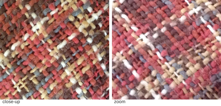 Close-up vs. zoomed-in images.